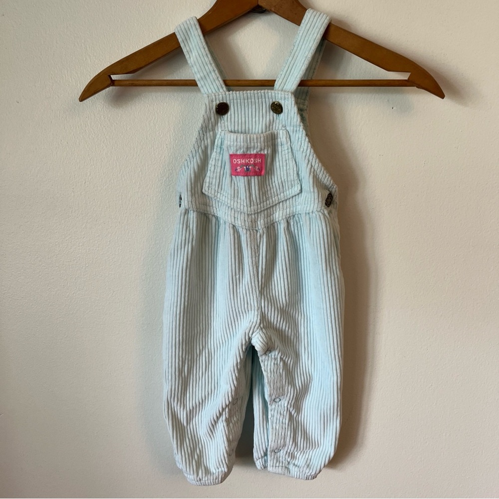 Vintage OshKosh BGosh Vestbak Corduroy Sea Foam Green Union Made USA Button Bibs